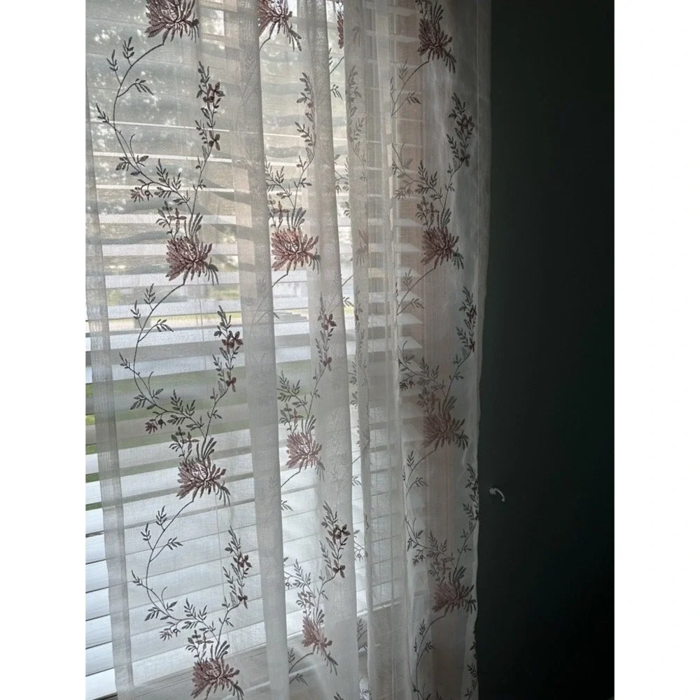 Peri Home Sheer Curtains Set of 4 Panels Orchid Floral Embroidered Panels